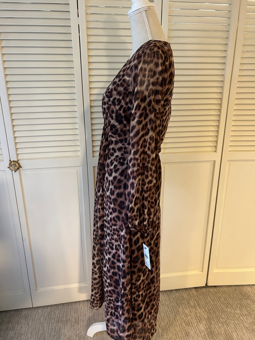 NWT DKNY Brown Leopard-Print Long Sleeve  Midi Dress - Picture 7 of 11